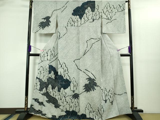 平和屋本店●希少　創業460年・千總　訪問着　本疋田絞り　総絞り　風景樹林文　黒地　逸品　未使用　DZAB3425kh6