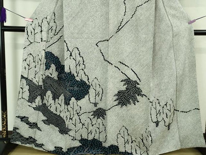 平和屋本店●希少　創業460年・千總　訪問着　本疋田絞り　総絞り　風景樹林文　黒地　逸品　未使用　DZAB3425kh6