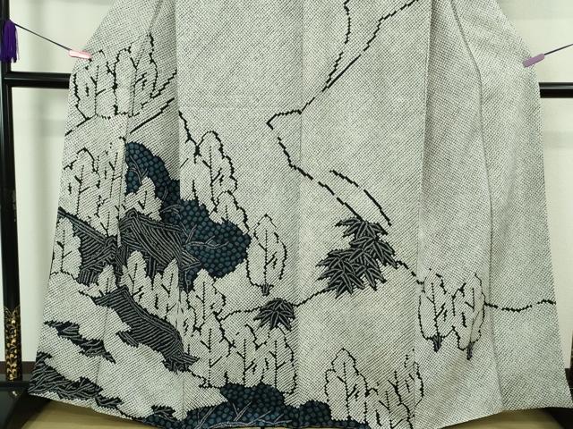 平和屋本店●希少　創業460年・千總　訪問着　本疋田絞り　総絞り　風景樹林文　黒地　逸品　未使用　DZAB3425kh6