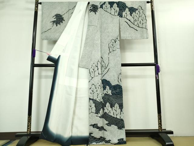 平和屋本店●希少　創業460年・千總　訪問着　本疋田絞り　総絞り　風景樹林文　黒地　逸品　未使用　DZAB3425kh6