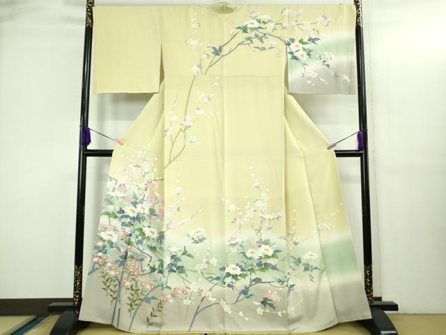 平和屋本店●極上 訪問着 友禅 草花文 蒸栗色 暈し染め 三越扱い 逸品 DZAB3426kh6