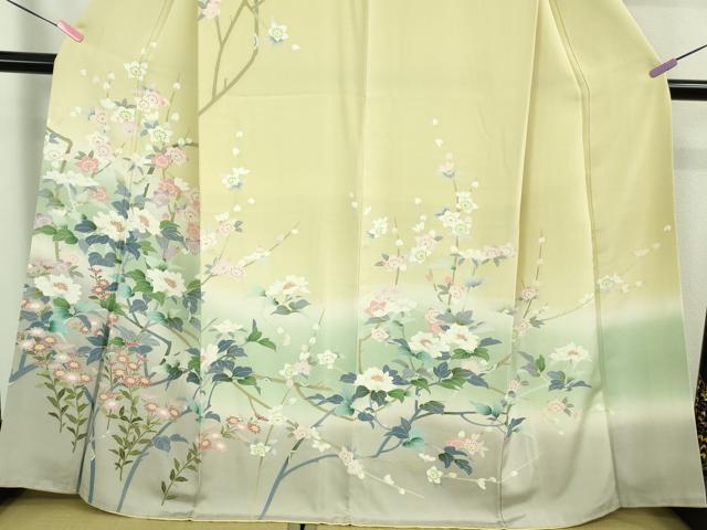 平和屋本店●極上 訪問着 友禅 草花文 蒸栗色 暈し染め 三越扱い 逸品 DZAB3426kh6