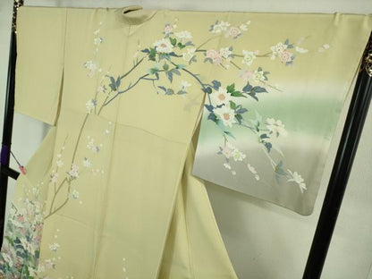 平和屋本店●極上 訪問着 友禅 草花文 蒸栗色 暈し染め 三越扱い 逸品 DZAB3426kh6