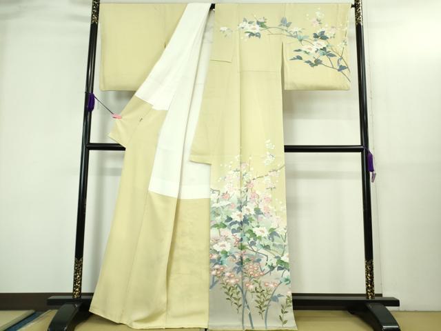 平和屋本店●極上 訪問着 友禅 草花文 蒸栗色 暈し染め 三越扱い 逸品 DZAB3426kh6