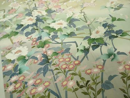 平和屋本店●極上 訪問着 友禅 草花文 蒸栗色 暈し染め 三越扱い 逸品 DZAB3426kh6