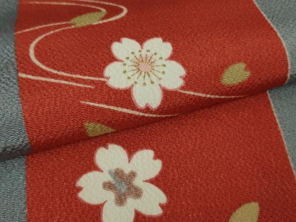 平和屋本店●極上 人形作家・ホリヒロシ 小紋 舞桜 間道 鬼しぼ縮緬 金彩 反端・参考資料付き 逸品 DZAB3429kh6