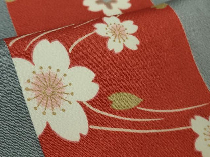 平和屋本店●極上 人形作家・ホリヒロシ 小紋 舞桜 間道 鬼しぼ縮緬 金彩 反端・参考資料付き 逸品 DZAB3429kh6
