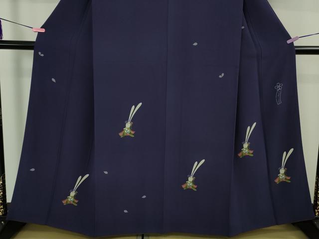 平和屋本店●極上 世界的人形師 辻村寿三郎 ジュサブロー 訪問着 兎 舞桜 深紫色地 鬼しぼ縮緬 逸品 DZAB3430kh6