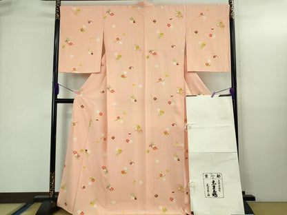 平和屋本店●極上　銀座　志ま亀　小紋　楽器花文　鼓　笙　太鼓　一斤染色地　たとう紙付き　逸品　DZAB3435kh6