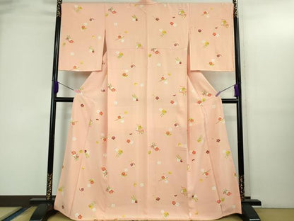 平和屋本店●極上　銀座　志ま亀　小紋　楽器花文　鼓　笙　太鼓　一斤染色地　たとう紙付き　逸品　DZAB3435kh6