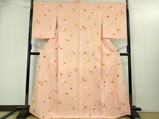 平和屋本店●極上　銀座　志ま亀　小紋　楽器花文　鼓　笙　太鼓　一斤染色地　たとう紙付き　逸品　DZAB3435kh6