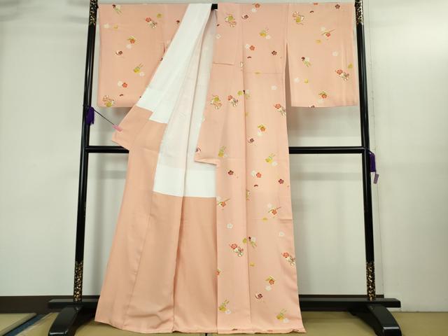 平和屋本店●極上　銀座　志ま亀　小紋　楽器花文　鼓　笙　太鼓　一斤染色地　たとう紙付き　逸品　DZAB3435kh6