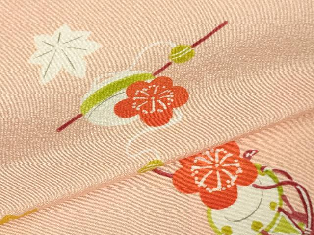 平和屋本店●極上　銀座　志ま亀　小紋　楽器花文　鼓　笙　太鼓　一斤染色地　たとう紙付き　逸品　DZAB3435kh6