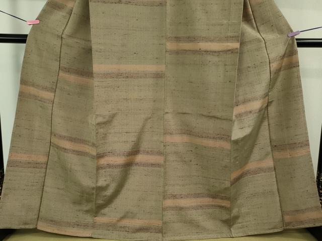 平和屋本店▽極上　伊兵衛織　工芸手織　単衣　横段文　生壁色地　逸品　DZAB3437kh6