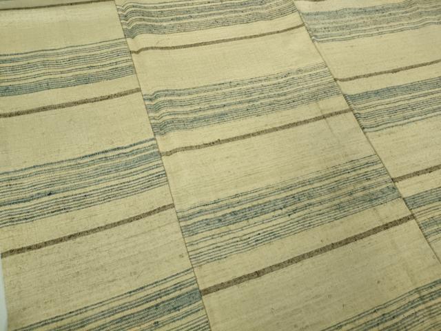 平和屋本店▽極上　郡上紬　草木染　単衣　横段文　逸品　DZAB3438kh6