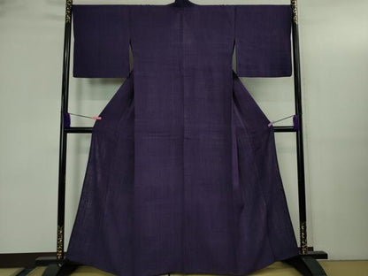 平和屋本店▽極上　浦野理一　経節紬　単衣　色無地　桑の実色　逸品　DZAB3439kh6