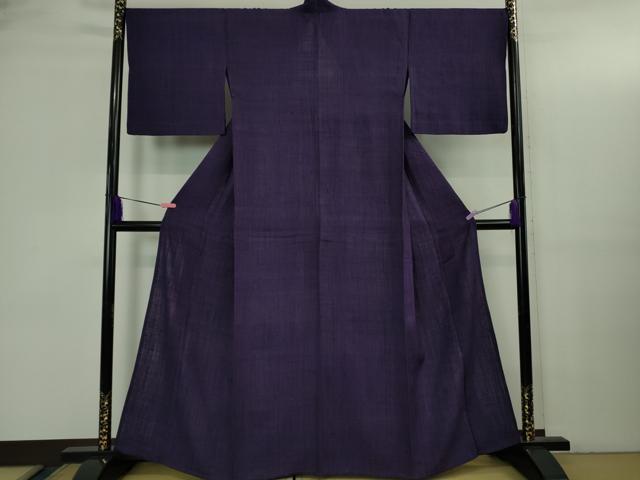 平和屋本店▽極上　浦野理一　経節紬　単衣　色無地　桑の実色　逸品　DZAB3439kh6