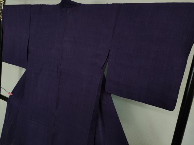 平和屋本店▽極上　浦野理一　経節紬　単衣　色無地　桑の実色　逸品　DZAB3439kh6