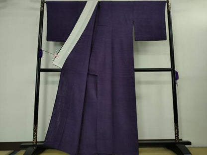 平和屋本店▽極上　浦野理一　経節紬　単衣　色無地　桑の実色　逸品　DZAB3439kh6