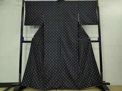 平和屋本店●極上　本場琉球　読谷山花織　紬地　濃藍色地　逸品　DZAB3440kh6