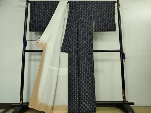 平和屋本店●極上　本場琉球　読谷山花織　紬地　濃藍色地　逸品　DZAB3440kh6