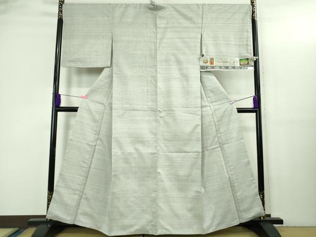 平和屋本店●希少　重要無形文化財 本場久米島紬 ゆうな染 手織 草木染 泥染 油崎キク作 色無地　白梅鼠色　証紙付き　逸品　DZAB3444kh6