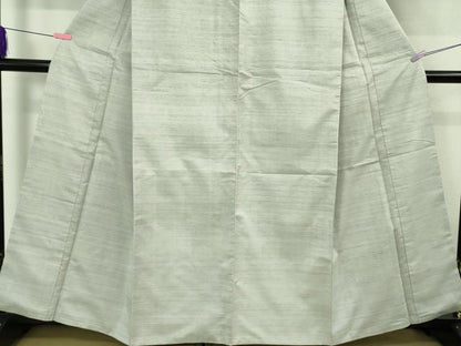 平和屋本店●希少　重要無形文化財 本場久米島紬 ゆうな染 手織 草木染 泥染 油崎キク作 色無地　白梅鼠色　証紙付き　逸品　DZAB3444kh6