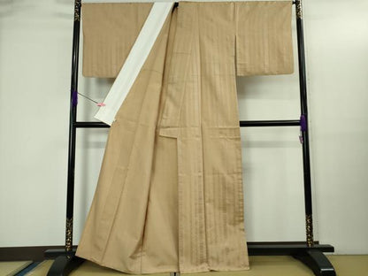 平和屋本店▽極上　1897年創業　名門岡野　本場筑前博多織　千年工房　黒田紬　単衣　献上　白茶色　逸品　DZAB3451kh6