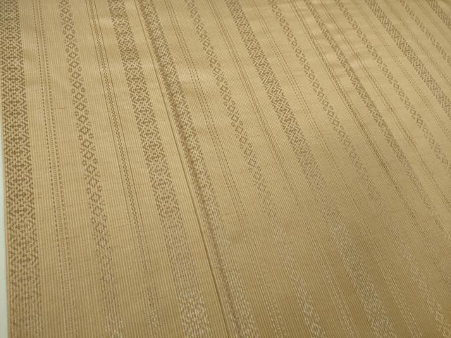 平和屋本店▽極上　1897年創業　名門岡野　本場筑前博多織　千年工房　黒田紬　単衣　献上　白茶色　逸品　DZAB3451kh6