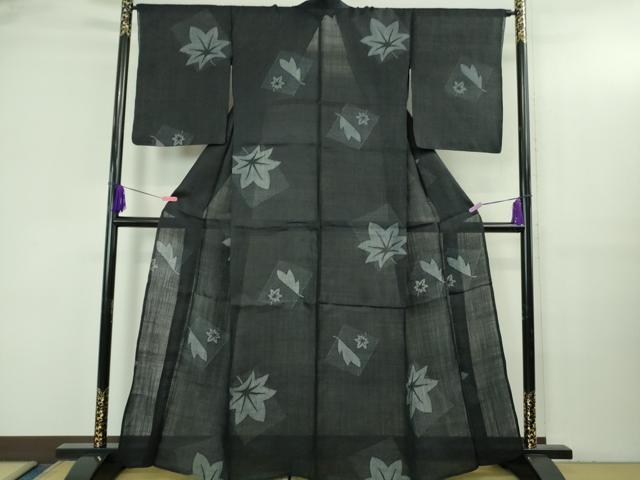 平和屋本店＊極上　夏物　重要無形文化財　本場宮古上布　苧麻　80亀甲　色紙楓文　濃藍色地　逸品　DZAB3455kh6
