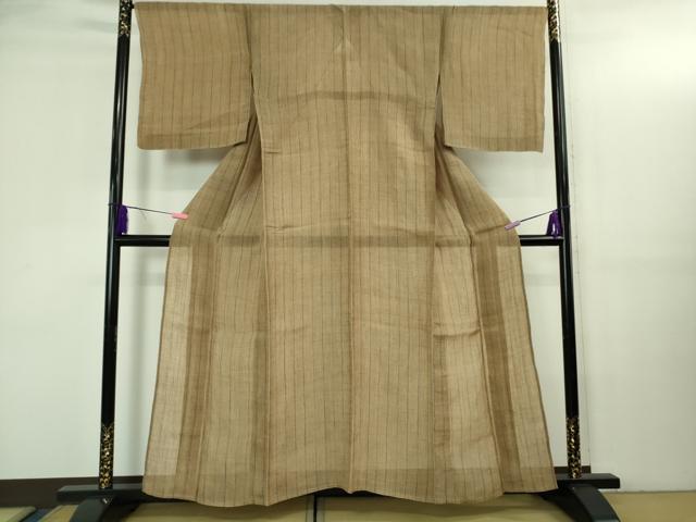 平和屋本店＊最高級　夏物　重要無形文化財　越後上布　日本工芸会正会員　伝統工芸士　鈴木苧紡庵　茶地縞　証紙付き　逸品　DZAB3468kh6