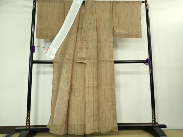平和屋本店＊最高級　夏物　重要無形文化財　越後上布　日本工芸会正会員　伝統工芸士　鈴木苧紡庵　茶地縞　証紙付き　逸品　DZAB3468kh6