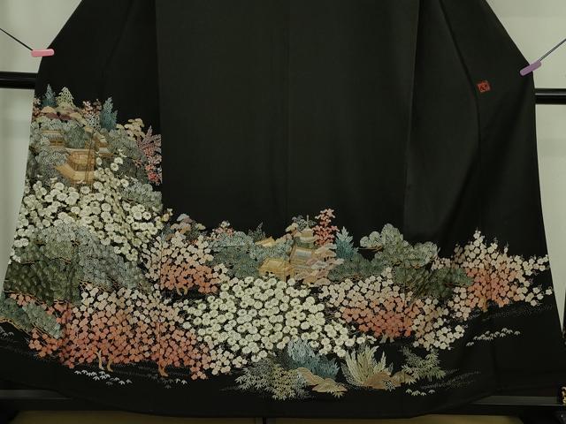 平和屋本店●極上 十七代京屋林蔵 黒留袖・長襦袢(無双仕立て)セット 総刺繍 汕頭・相良刺繍 金糸 共箱付き 逸品 DZAB3471kh6