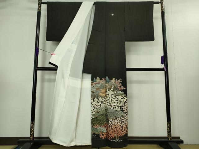 平和屋本店●極上 十七代京屋林蔵 黒留袖・長襦袢(無双仕立て)セット 総刺繍 汕頭・相良刺繍 金糸 共箱付き 逸品 DZAB3471kh6