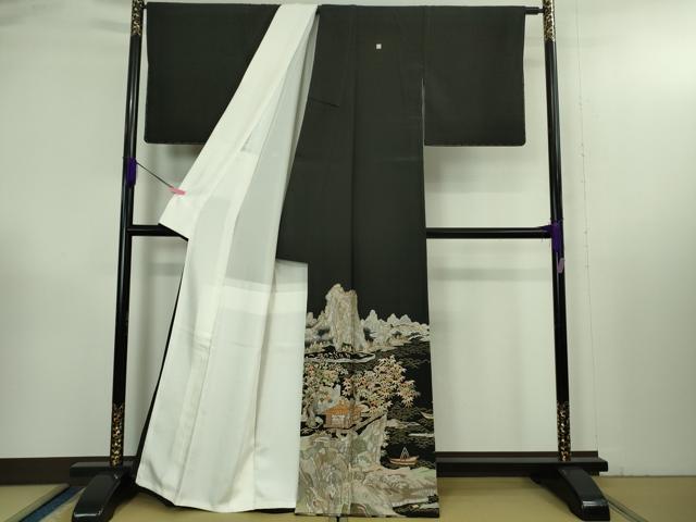 平和屋本店●極上 十七代京屋林蔵 黒留袖・長襦袢(無双仕立て)・袋帯・帯揚げセット 総刺繍 蘇州・相良刺繍 金糸 共箱付き 逸品DZAB3472kh6