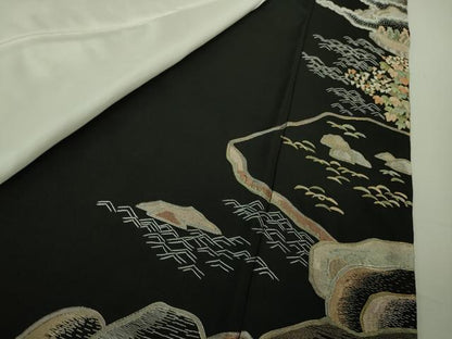 平和屋本店●極上 十七代京屋林蔵 黒留袖・長襦袢(無双仕立て)・袋帯・帯揚げセット 総刺繍 蘇州・相良刺繍 金糸 共箱付き 逸品DZAB3472kh6