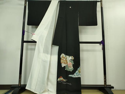 平和屋本店●極上 十七代京屋林蔵 黒留袖・長襦袢(無双仕立て)・袋帯・帯揚げ帯締めセット 手刺繍 相良刺繍 金糸 共箱付き 逸品DZAB3473kh6