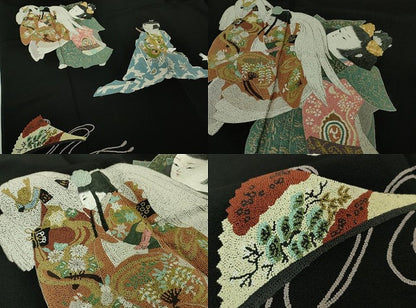 平和屋本店●極上 十七代京屋林蔵 黒留袖・長襦袢(無双仕立て)・袋帯・帯揚げ帯締めセット 手刺繍 相良刺繍 金糸 共箱付き 逸品DZAB3473kh6