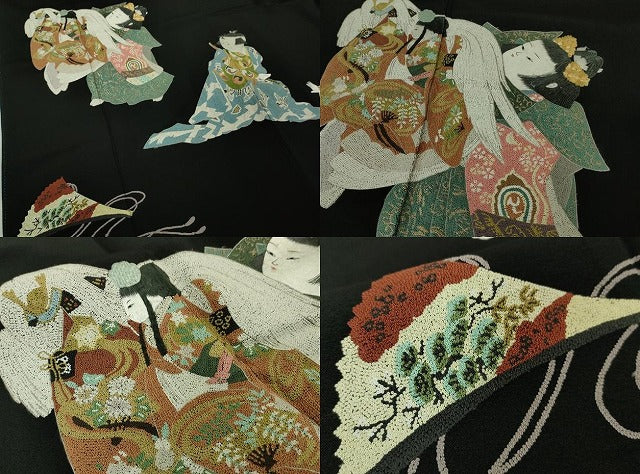 平和屋本店●極上 十七代京屋林蔵 黒留袖・長襦袢(無双仕立て)・袋帯・帯揚げ帯締めセット 手刺繍 相良刺繍 金糸 共箱付き 逸品DZAB3473kh6
