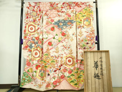 平和屋本店●極上　アンティーク　大正ロマン　振袖　駒刺繍　絞り　今様慶長文様　華趣　金彩　共箱付き　逸品　DZAB3474kh6