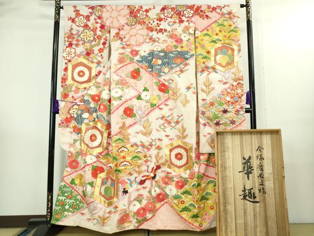 平和屋本店●極上　アンティーク　大正ロマン　振袖　駒刺繍　絞り　今様慶長文様　華趣　金彩　共箱付き　逸品　DZAB3474kh6