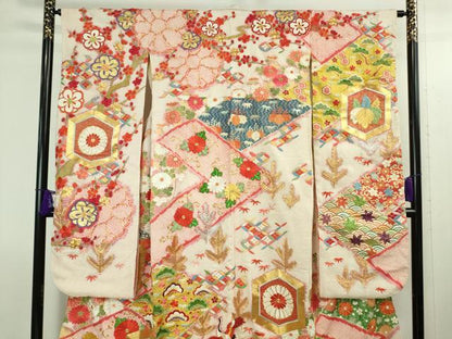 平和屋本店●極上　アンティーク　大正ロマン　振袖　駒刺繍　絞り　今様慶長文様　華趣　金彩　共箱付き　逸品　DZAB3474kh6