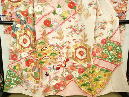 平和屋本店●極上　アンティーク　大正ロマン　振袖　駒刺繍　絞り　今様慶長文様　華趣　金彩　共箱付き　逸品　DZAB3474kh6