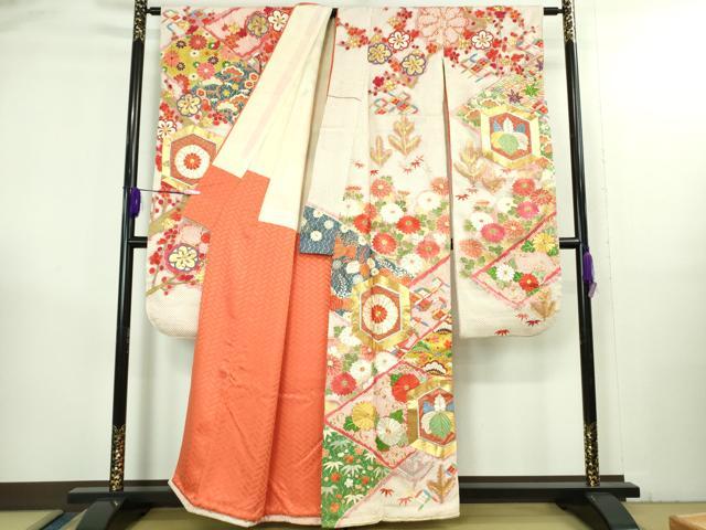 平和屋本店●極上　アンティーク　大正ロマン　振袖　駒刺繍　絞り　今様慶長文様　華趣　金彩　共箱付き　逸品　DZAB3474kh6