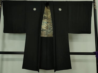 平和屋本店●極上 男性 黒紋付 長羽織セット 逸品 DZAB3476kh6