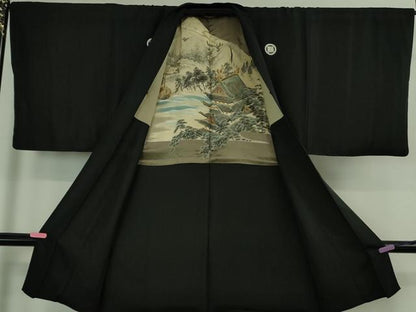 平和屋本店●極上 男性 黒紋付 長羽織セット 逸品 DZAB3476kh6