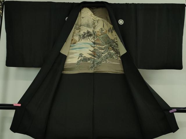 平和屋本店●極上 男性 黒紋付 長羽織セット 逸品 DZAB3476kh6