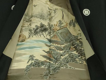 平和屋本店●極上 男性 黒紋付 長羽織セット 逸品 DZAB3476kh6