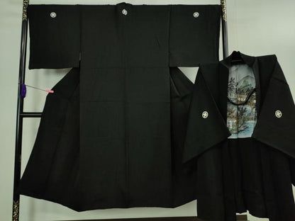 平和屋本店●極上　男性　黒紋付　長羽織セット　逸品　DZAB3477kh6
