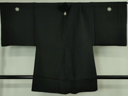 平和屋本店●極上　男性　黒紋付　長羽織セット　逸品　DZAB3477kh6
